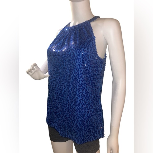 Tahari Womens M Top
Sleeveless Blue Curacao
All Over Sequins Halter
Neck NWT - Picture 8 of 10